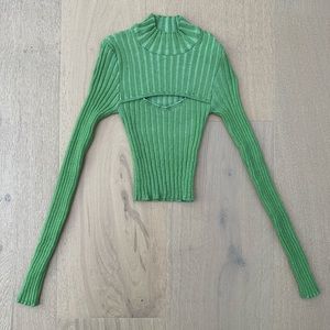 BDG Cutout Mock Neck Fitted Long Sleeve Sweater